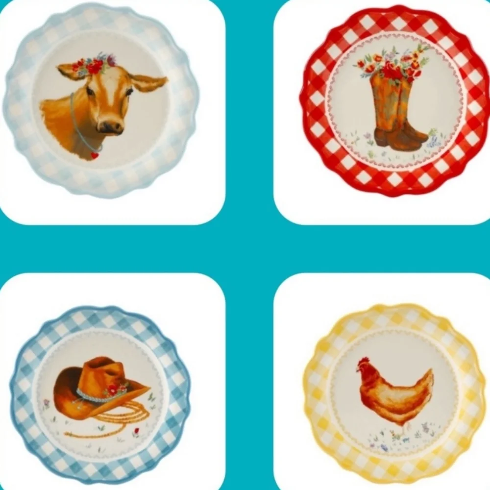 ❤️ New Pioneer Woman Novelty Appetizer Set of 4 Plates - Picture 1 of 6